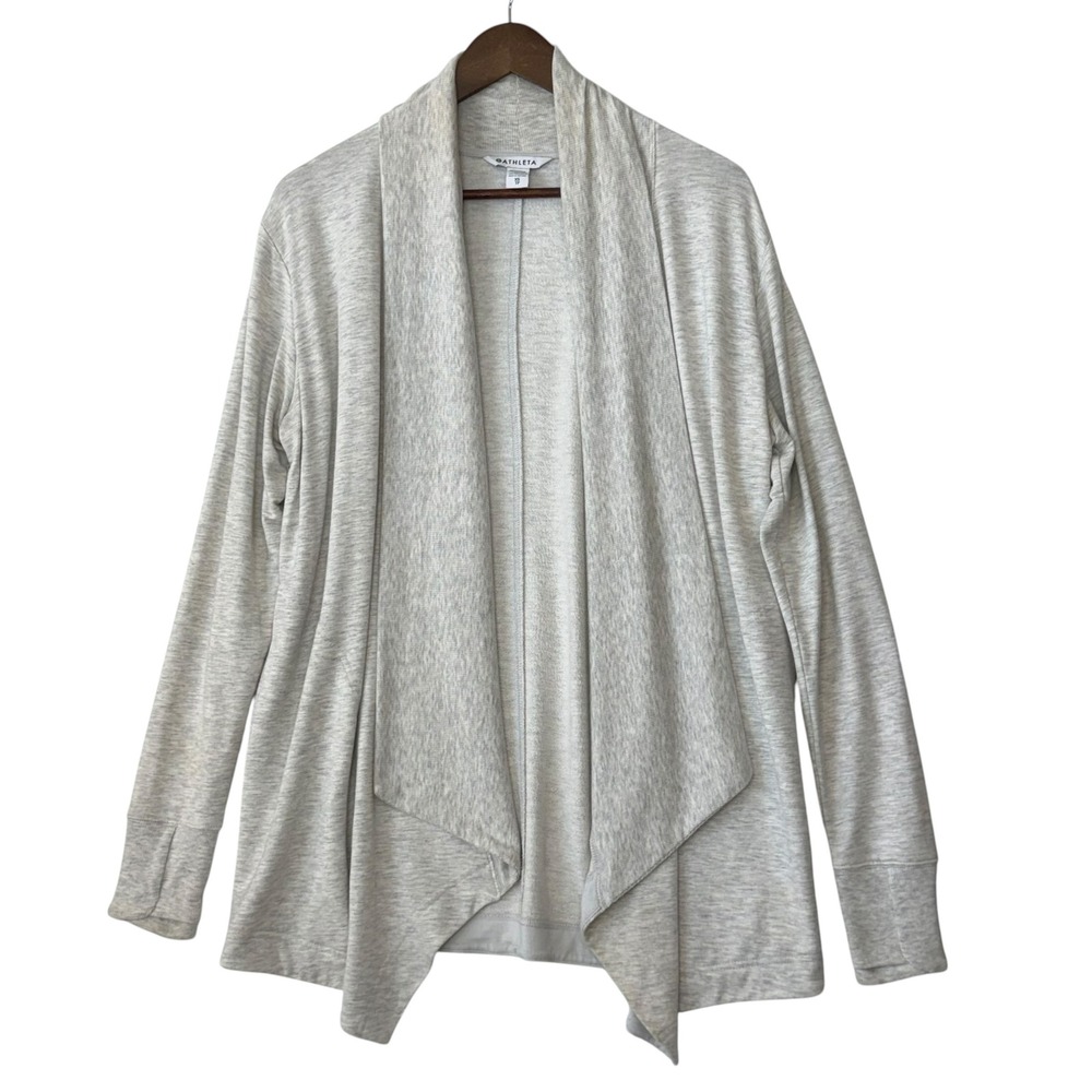 Athleta Pranayama Restore Wrap XS Oatmeal Heather Open Front Cardigan Thumbholes